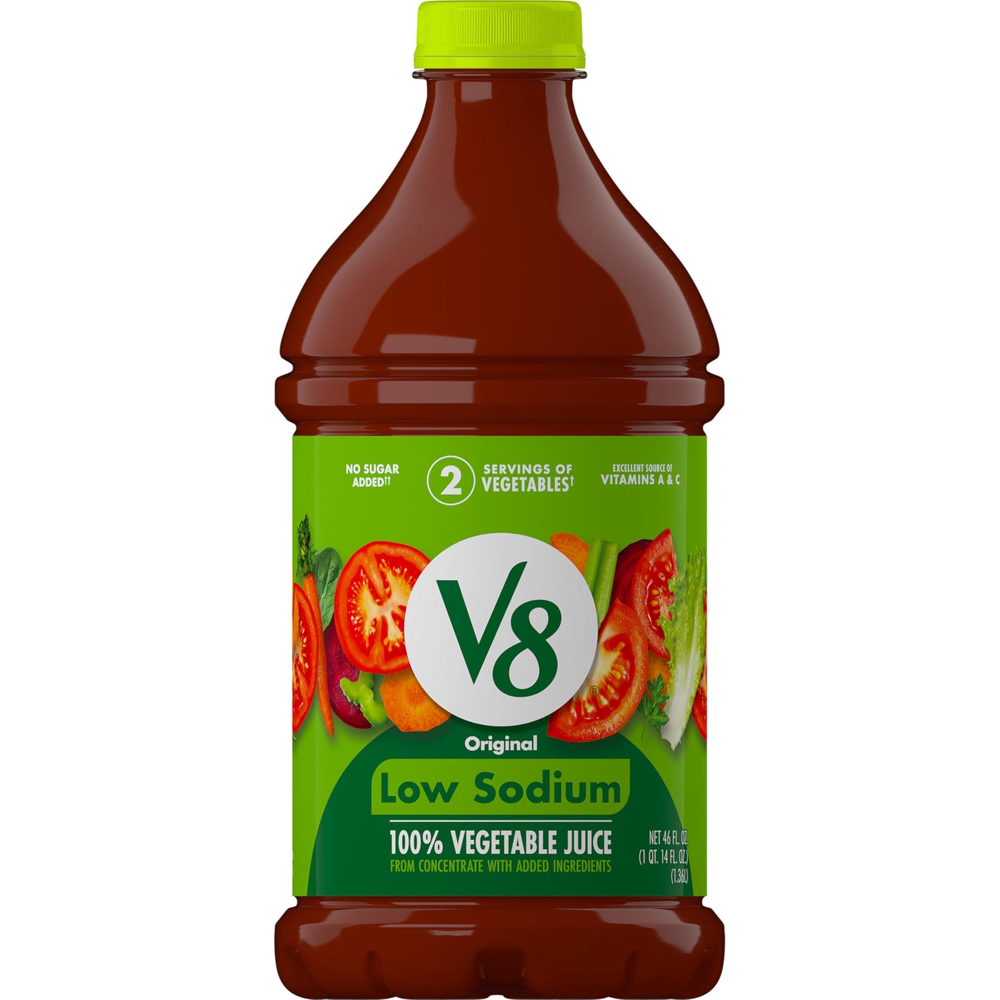 V8 Low Sodium Original 100% Vegetable Juice, 46 fl oz Bottle