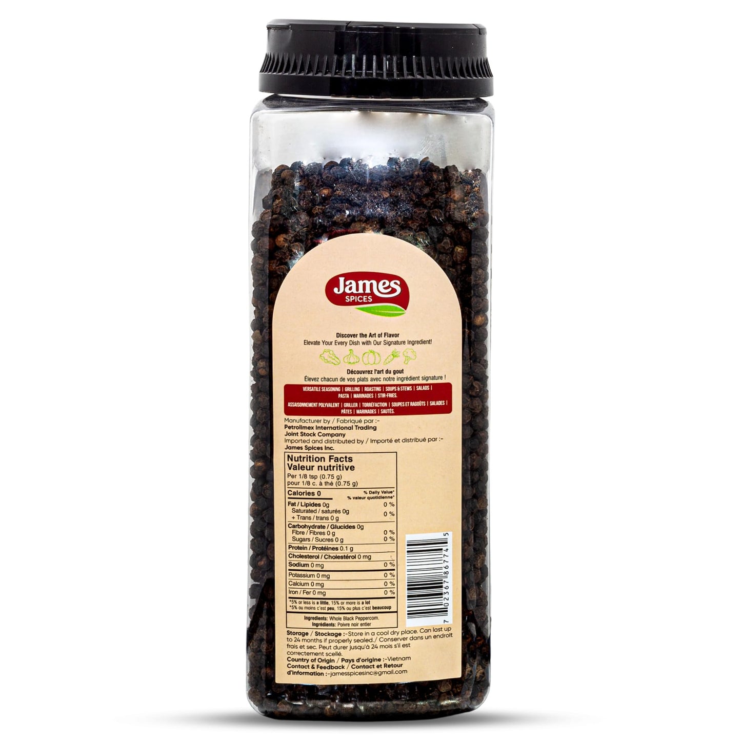 James Spices Inc. Black Pepper (Black Peppercorn -500G)