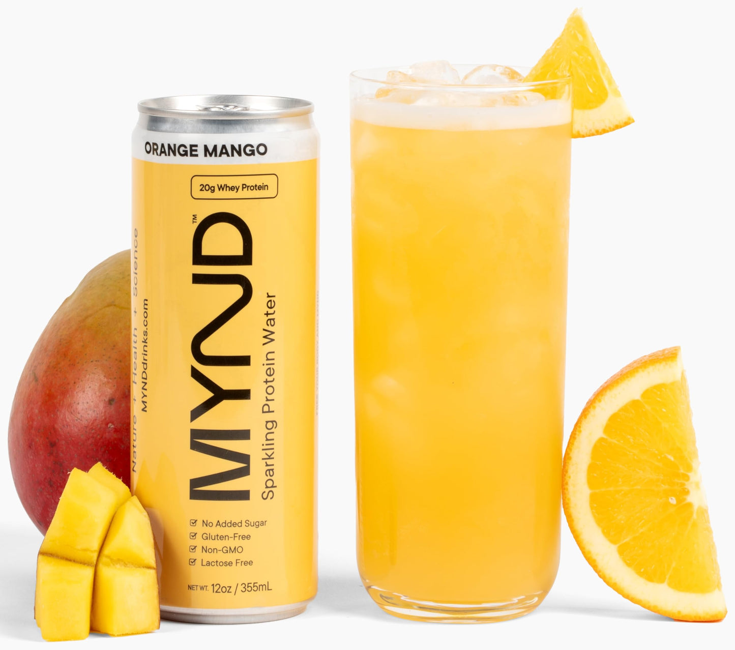 MYND Orange Mango Sparkling Protein Water, 20g Whey Protein, 12 pack