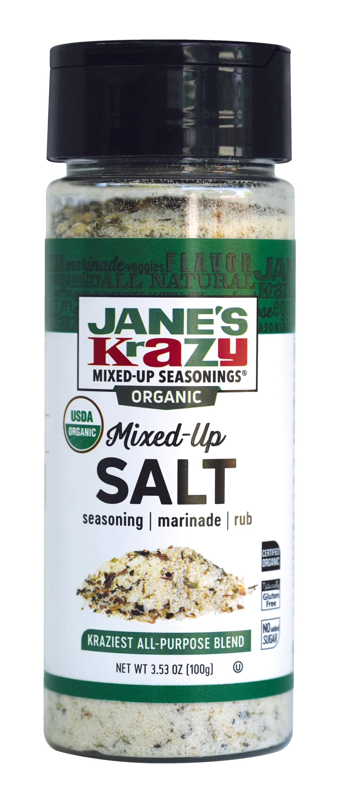 Janes Krazy Organic Mixed-Up Salt Blend 3.53oz | Seasoned Salt | Original Janes Krazy Seasoning Salt now Certified USDA Organic 