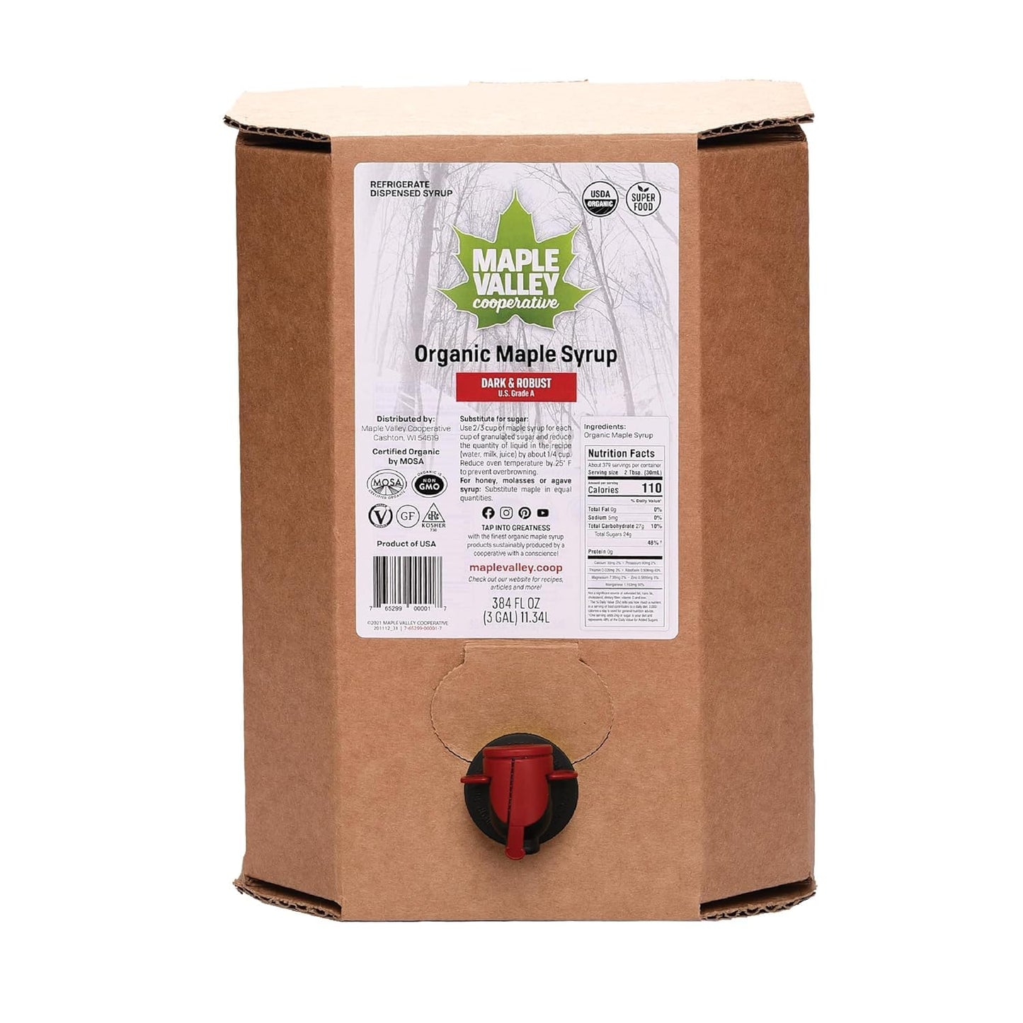 Maple Valley Organic Pure Maple Syrup, Dark & Robust, 384 Fl Oz, Model BBAG-WS