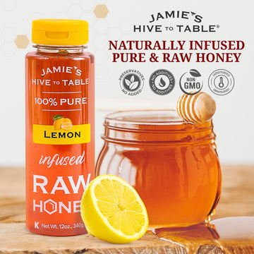 Jamie'S Hive To Table Lemon Flavored Honey, 12 Oz - 100% Raw & Unfiltered Honey With A Refreshing Citrus Twist - Perfect For Tea