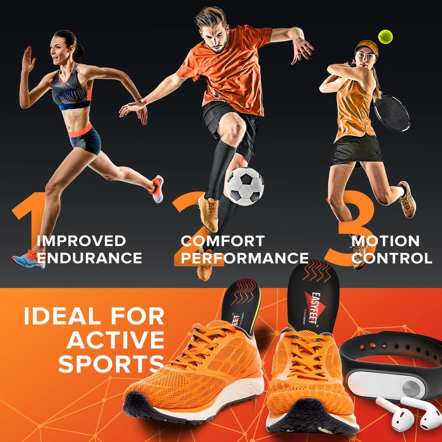 (New 2023) Sport Athletic Shoe Insoles Men Women - Ideal For Active Sports Walking Running Training Hiking Hockey - Extra Shock