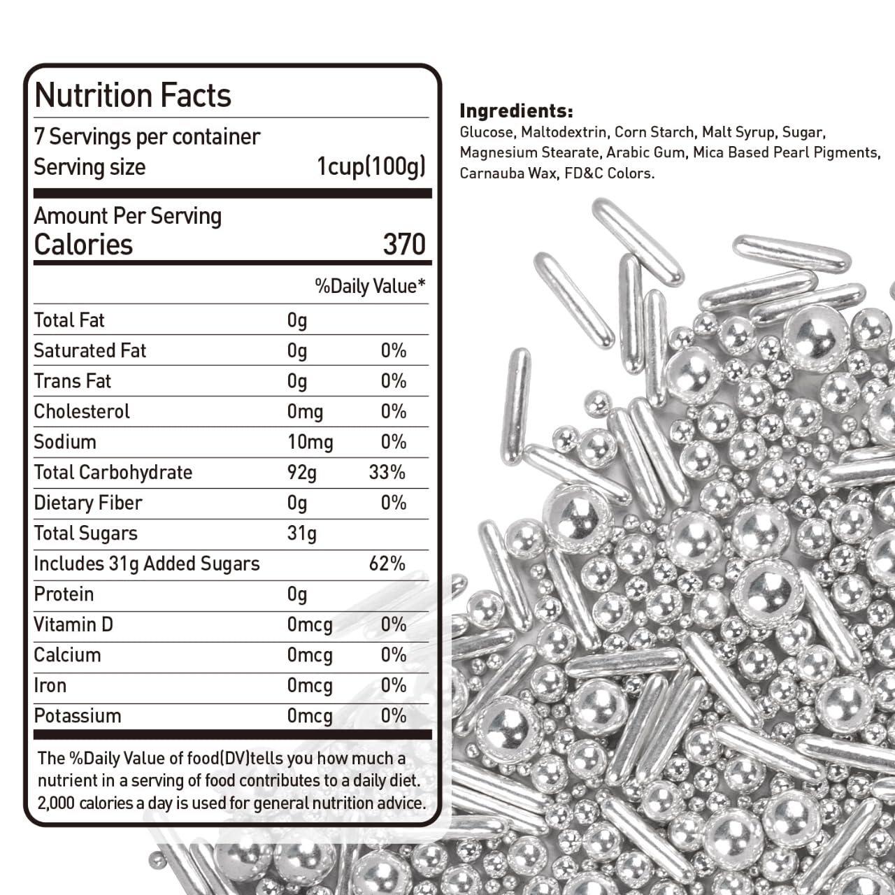 Dazzjoy Silver Pearl Rods Sprinkles, 130G/4.58Oz, Mix Size, Pearl Sprinkles For Cupcake Decorating, Cupcake Toppers, Cake Decora