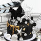 Memovan 26Pcs Man Birthday Cake Topper Black Boho Cake Topper Black Silver Balls Palm Leaves Cake Decorations For Man Boy Bohemi