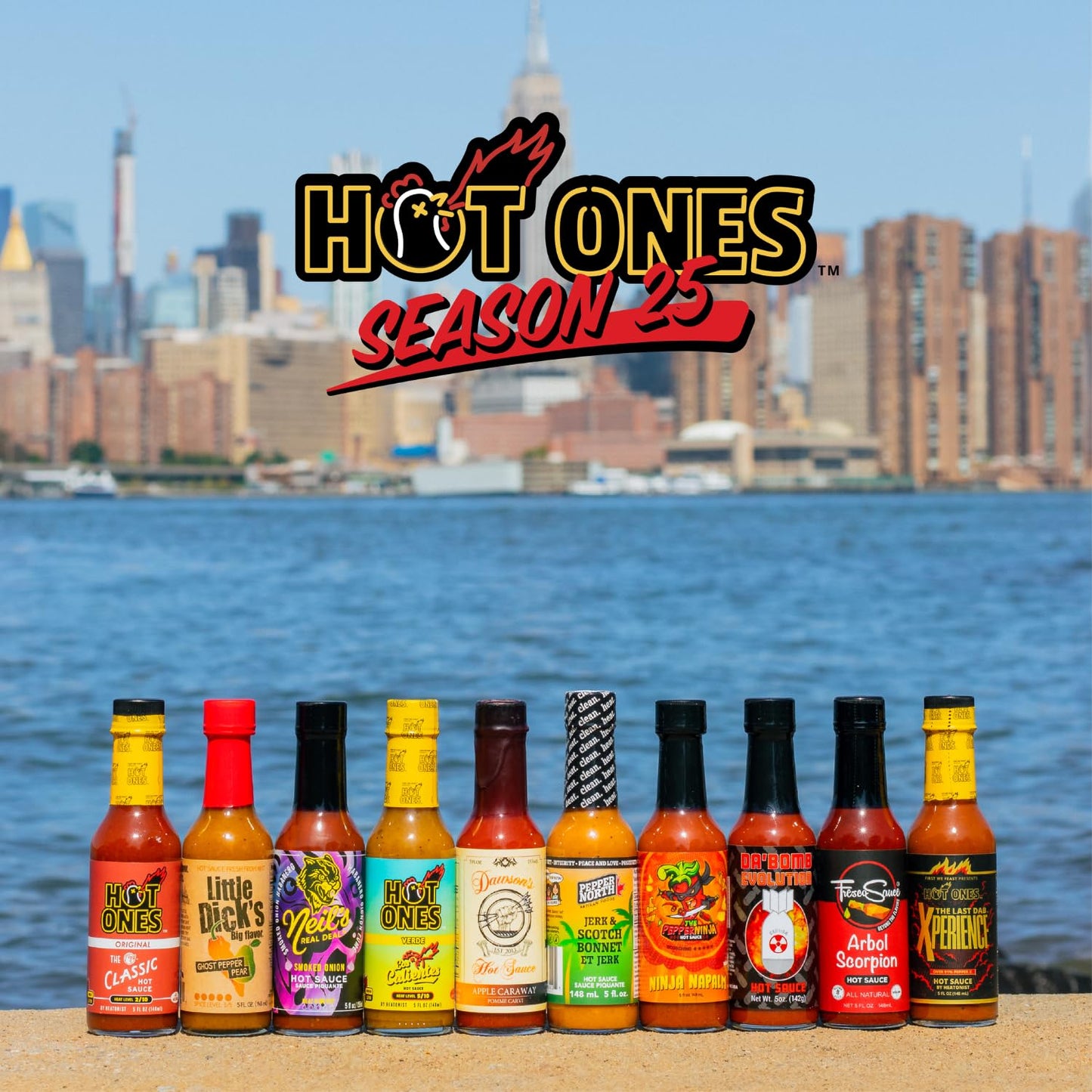HOT ONES Hot Sauce Challenge Set - Season 25 Variety Pack, Natural Ingredients, 5 fl oz Bottles, 10-Pack