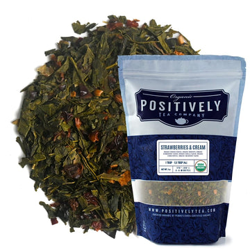 Organic Positively Tea Company, Strawberries And Cream, Green Tea, Loose Leaf, 16 Ounce