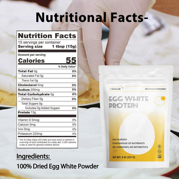 ORGFUN Egg White Powder 8 Oz, Pasteurized Egg White Powder, Gluten-Free, Non-GMO, Made in USA