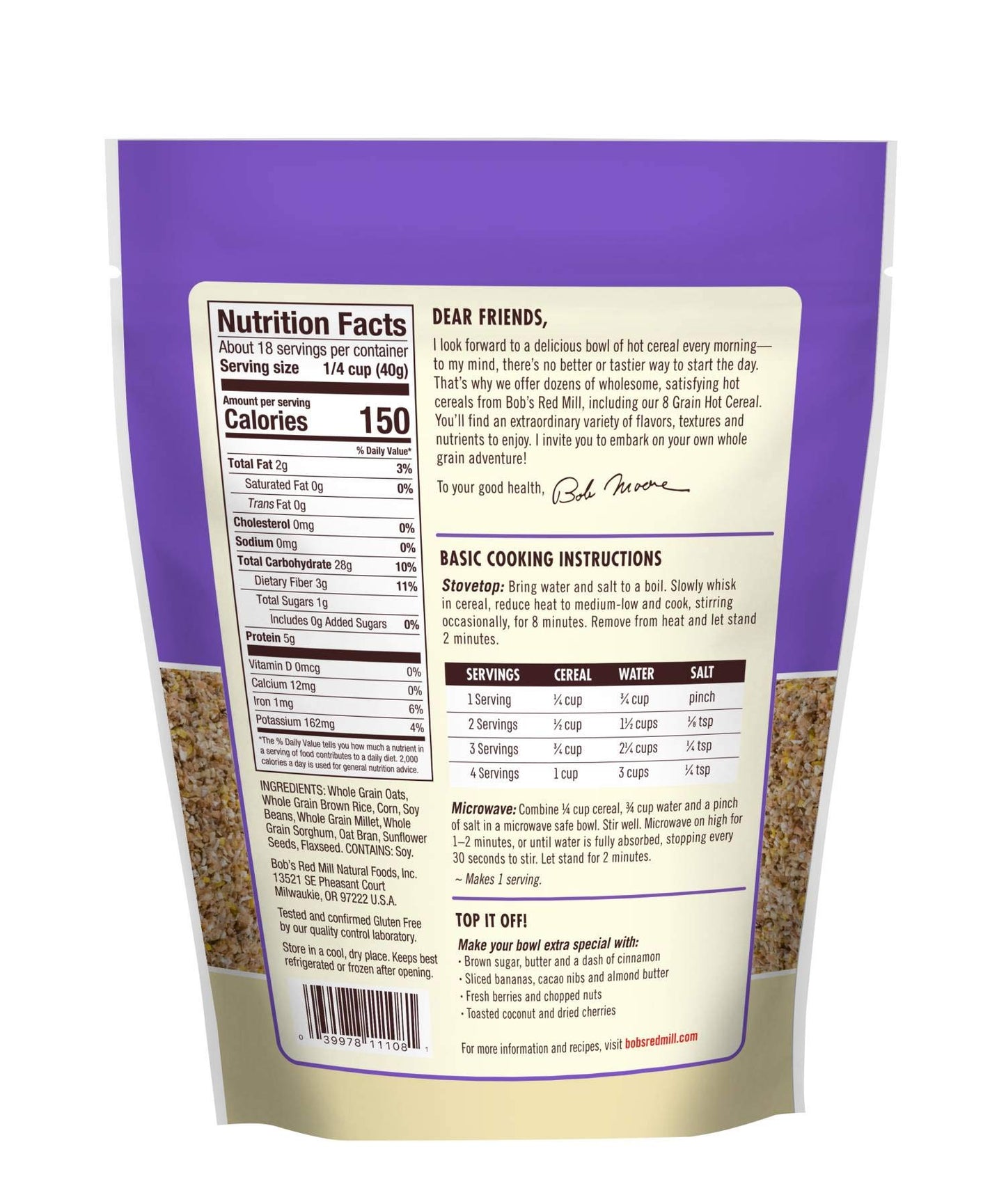 Bobs Red Mill Cereal 8 Grain Gluten Free, 27 Oz