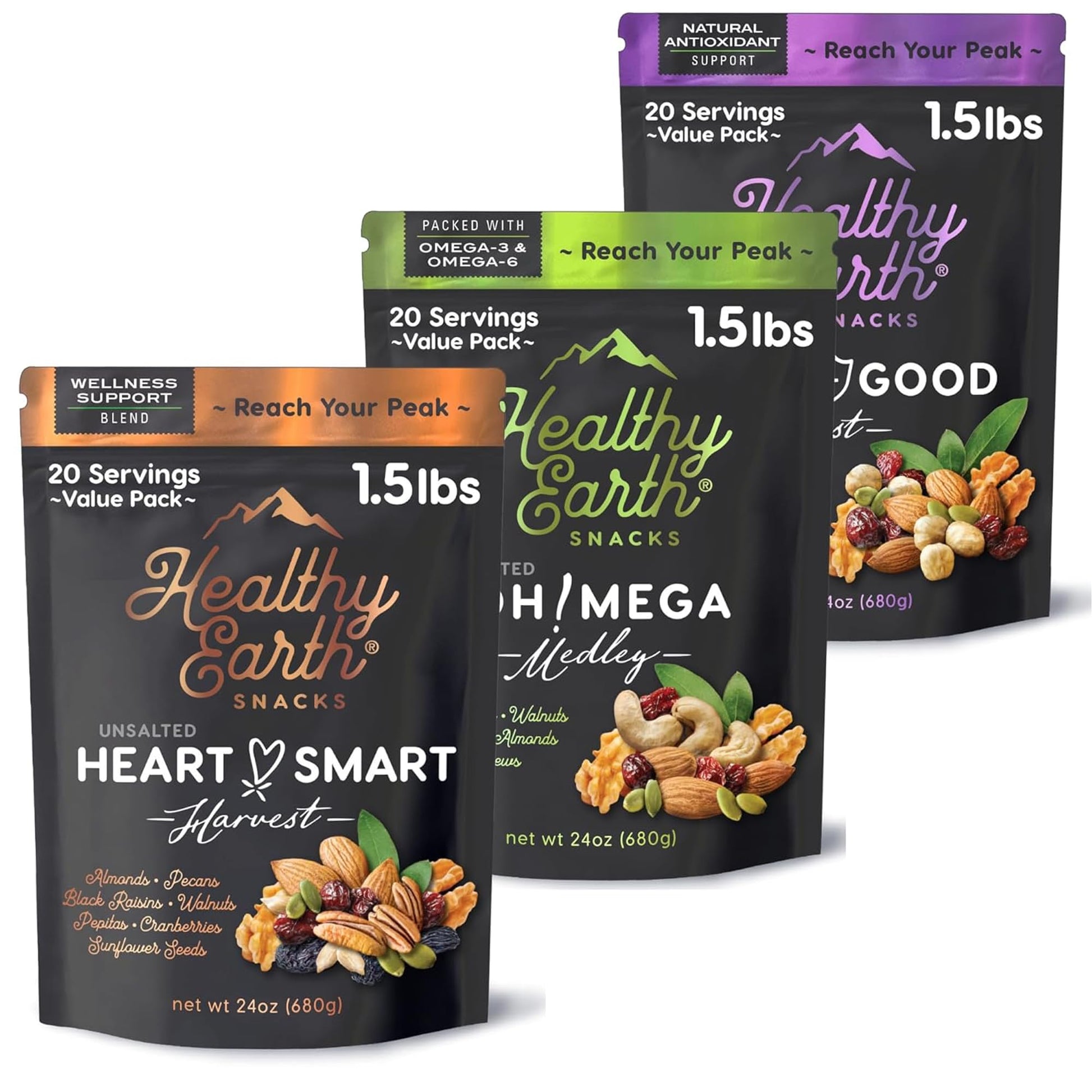 Healthy Earth Mixed Nuts Unsalted Trail Mix, Sugar Free, Gluten Free, High Fiber, 72 Ounce Pack