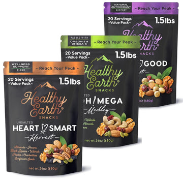 Healthy Earth Mixed Nuts Unsalted Trail Mix, Sugar Free, Gluten Free, High Fiber, 72 Ounce Pack