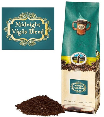 Mystic Monk Coffee: Midnight Vigils Blend | Ground Dark Roast Coffee (Ground Coffee 100% Arabica) - 12Oz