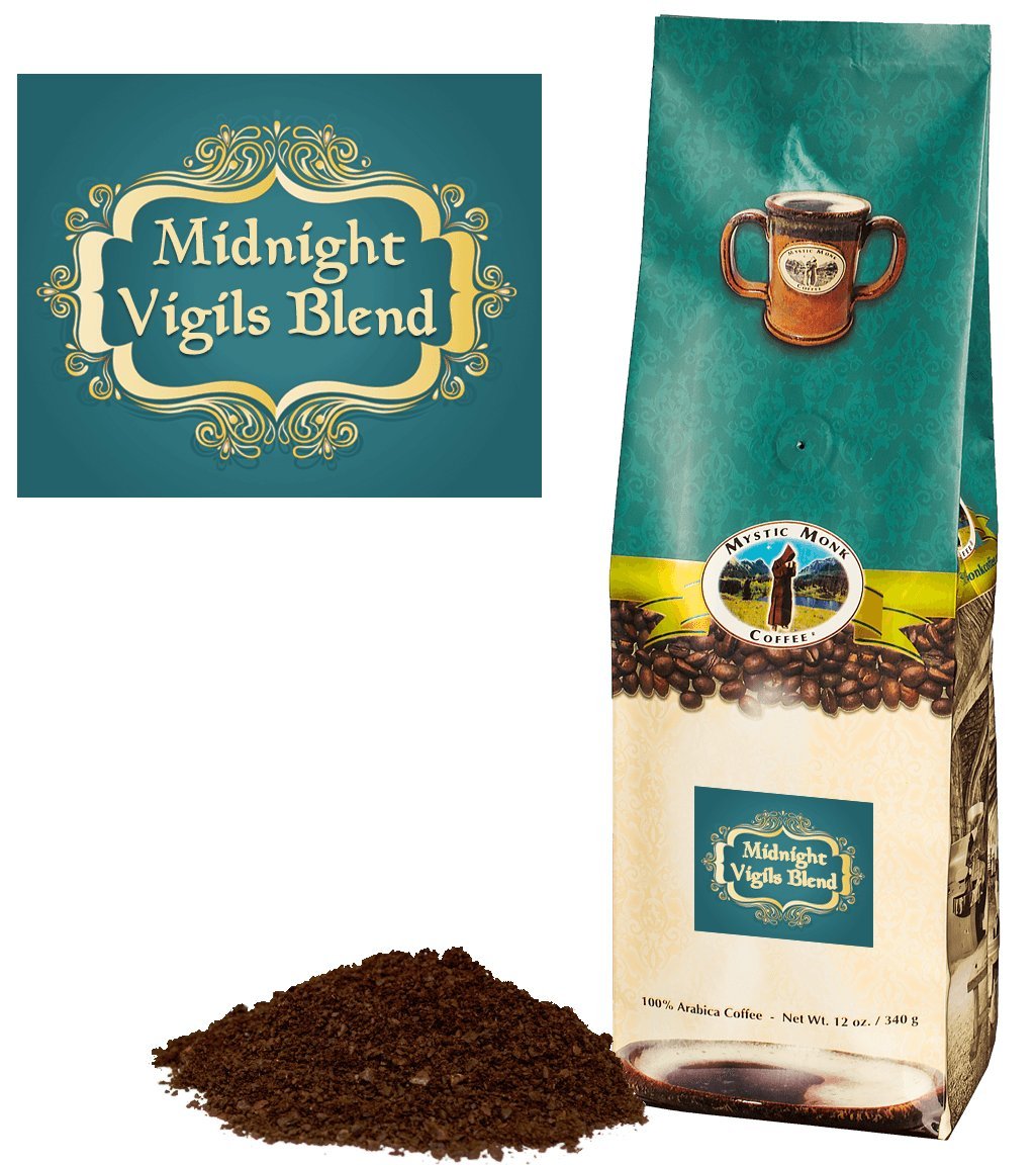 Mystic Monk Coffee: Midnight Vigils Blend | Ground Dark Roast Coffee (Ground Coffee 100% Arabica) - 12Oz