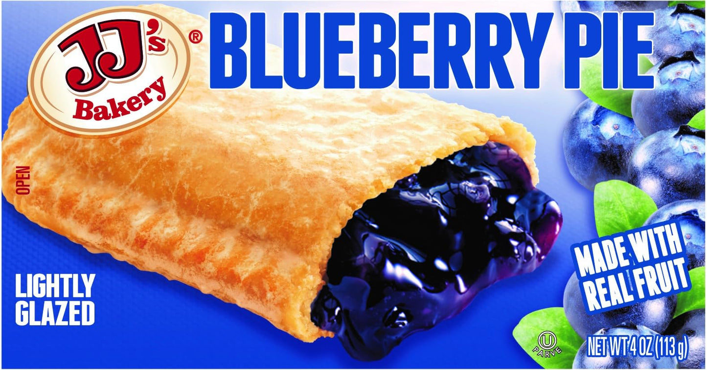 JJs Bakery Blueberry Snack Pies, Nut-Free, Kosher Parve, 4 Oz Each, Pack of 6