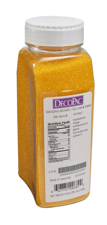 Decopac Sanding Sugar, Yellow Edible Sugar Sprinkles, Edible Sanding Sugar In Handheld Container, Sugar Sprinkle Mix For Celebration Cakes, Cupcakes, Cookies, 33Oz - Yellow