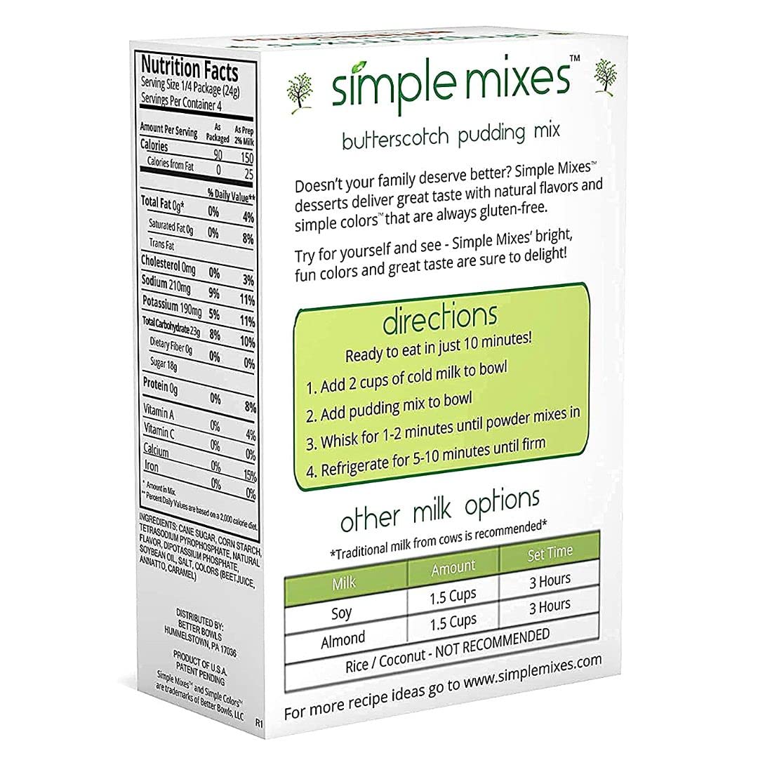 Simple Mixes Natural Instant Pudding Mix, Butterscotch Salted Caramel, 3.4 Ounces Each, Packof 6