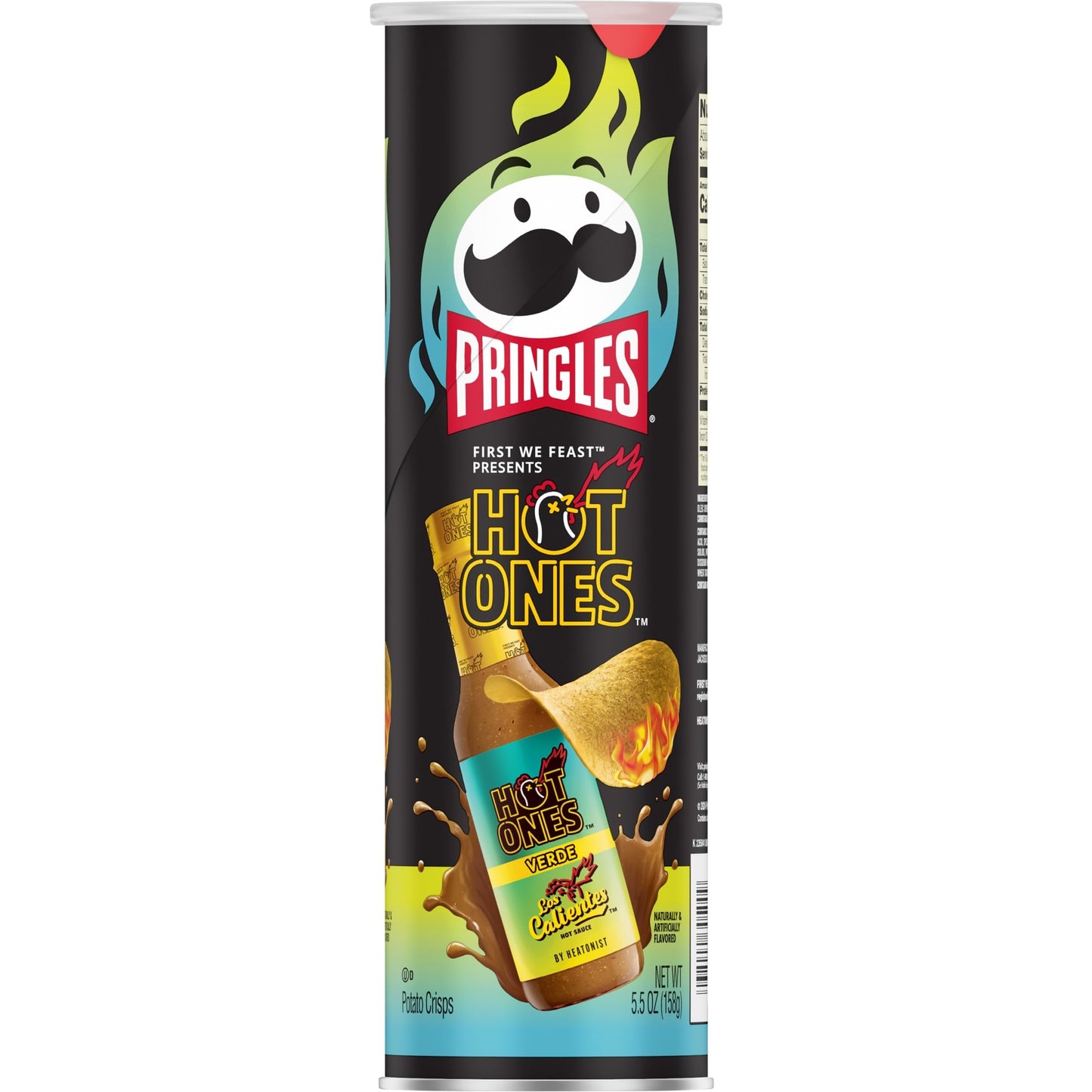 Pringles Hot Ones Los Calientes Potato Crisps Chips, Verde, Spicy Snacks, Hot Sauce Inspired, 5.5oz Can (1 Can)