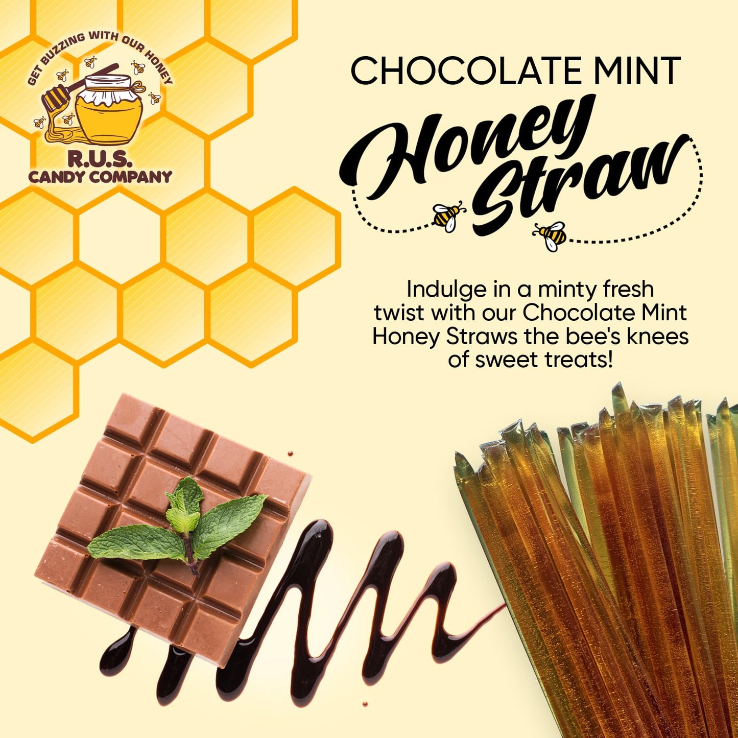 R.U.S. Candy Honey Sticks Pack of 25, Natural Flavor, Single Serve Stir Sticks for Tea and Snacking