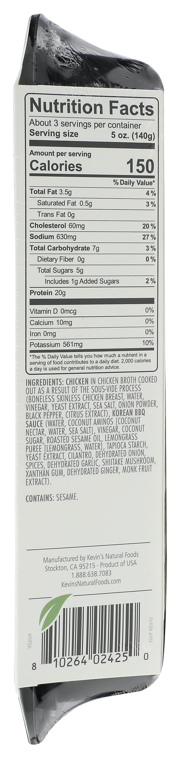 KevinS Natural Foods Korean Bbq Chicken Breast, 16 Oz