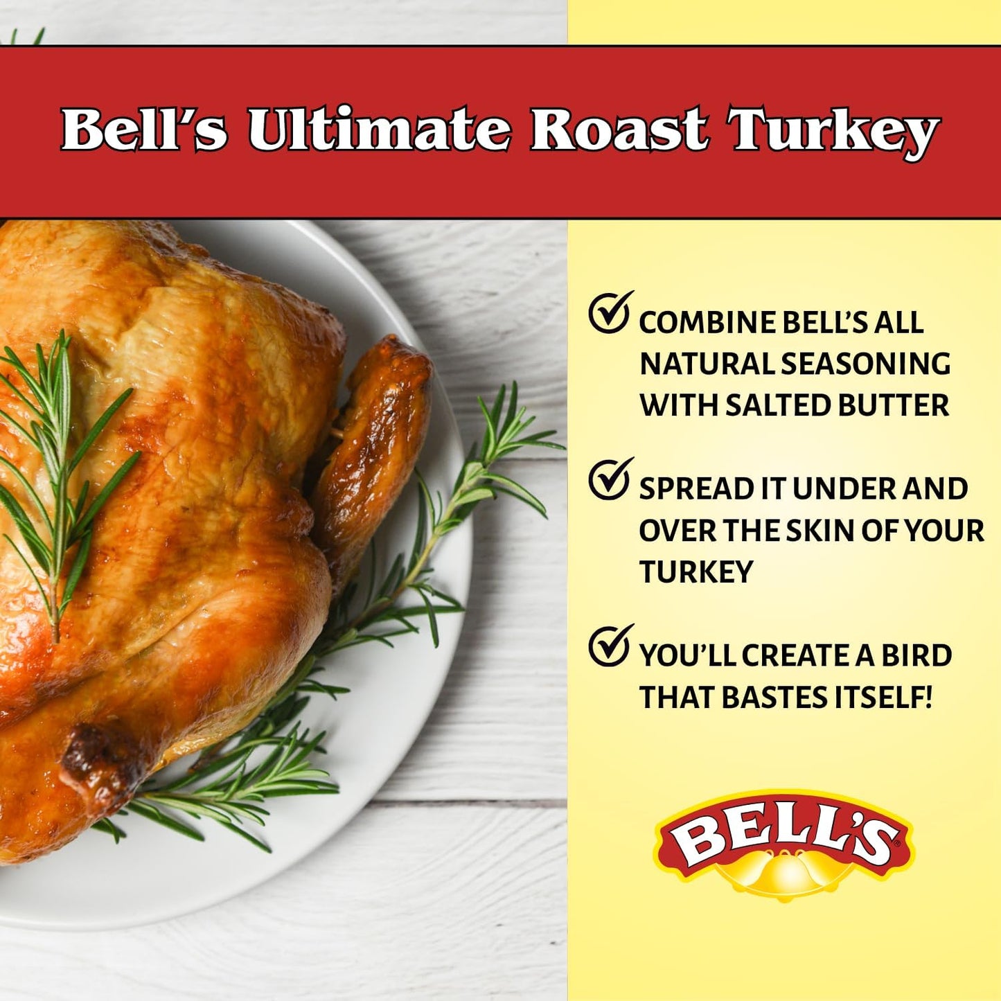 Bells All Natural Seasoning - 1 oz Box - Classic Salt-Free Poultry Blend - Gluten-Free  Kosher  Non-GMO (Pack of 4)