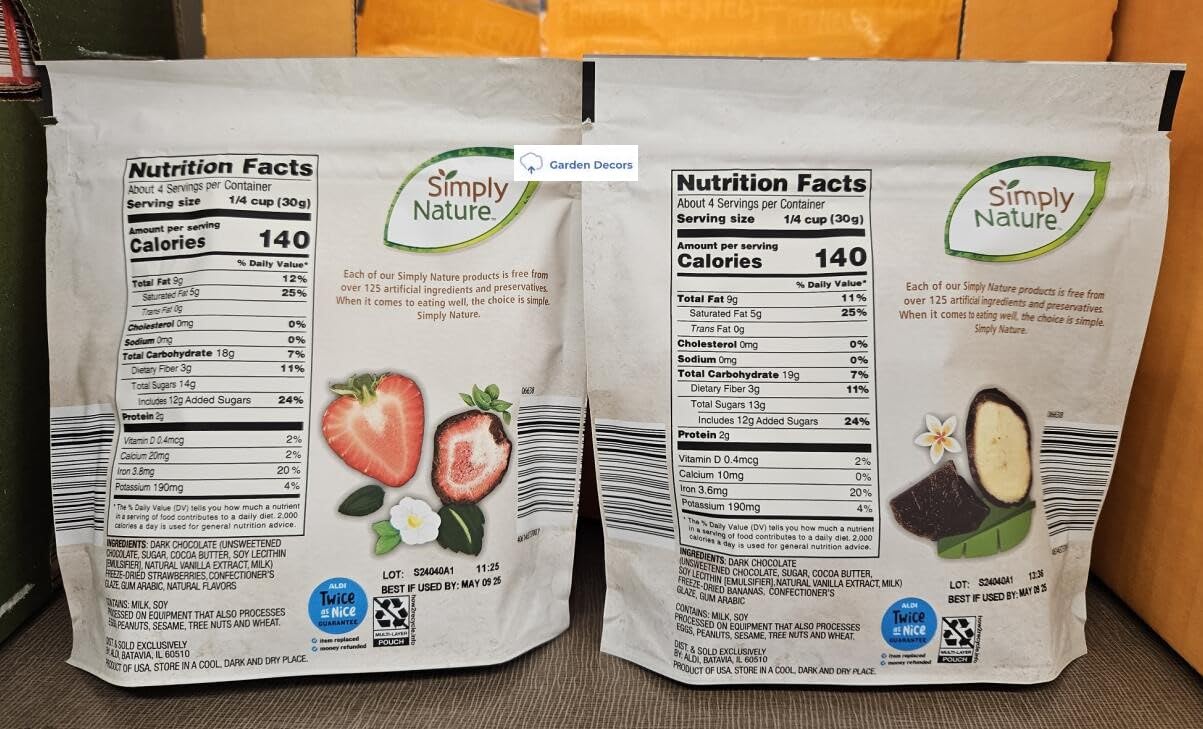 Generic Simply Nature Non-Gmo Dark Chocolate Covered Freeze Dried Strawberries And Banana 4Oz 113G (Two Bags), Full Size