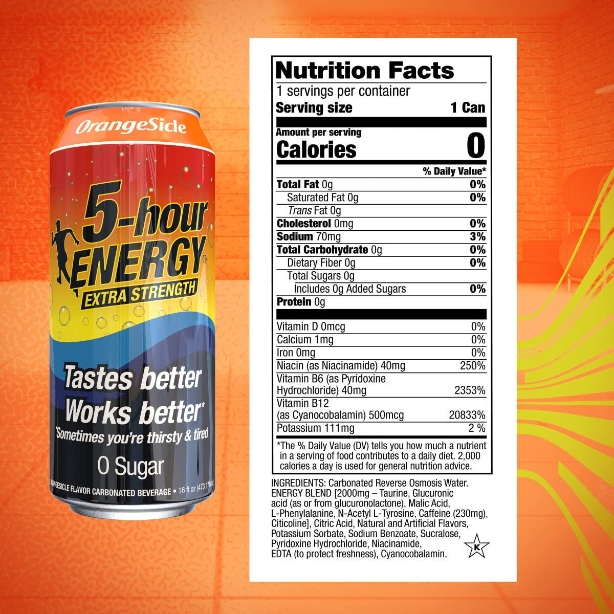5-hour ENERGY Extra Strength Energy Drink, OrangeSicle Flavor, 16 oz, Sugar-Free, 230mg Caffeine, 12 Cans