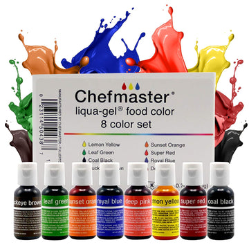 Chefmaster Liqua-Gel Food Coloring - 8 Pack, Vibrant Colors, Fade Resistant - 0.7 Ounce Each, Lemon Yellow