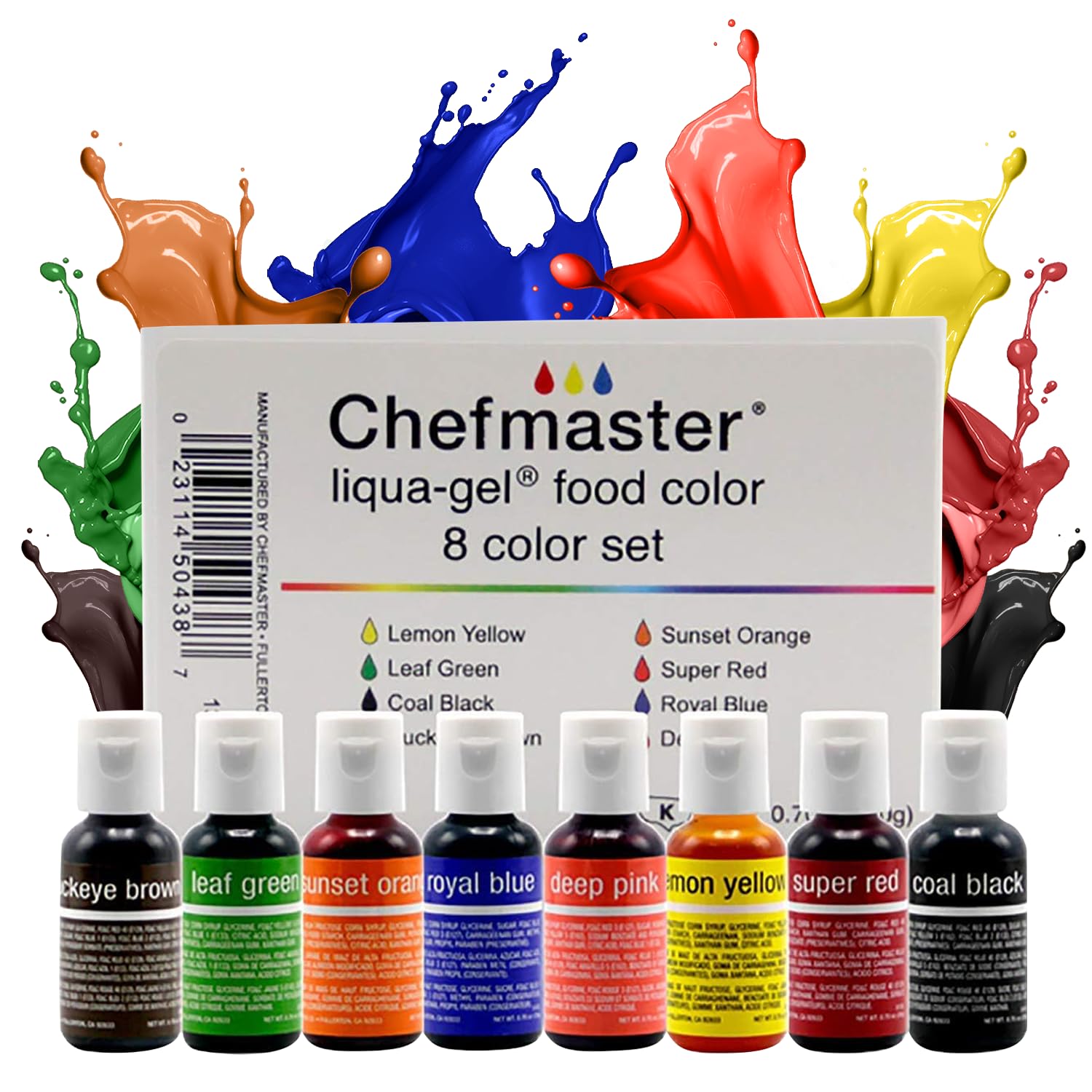 Chefmaster Liqua-Gel Food Coloring, 8 Pack, Fade Resistant, Vibrant Colors, Easy-To-Blend, Made in the USA