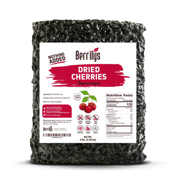 Berrilys Dried Cherries, 5 lbs, Dark Sweet Cherries, Pitted, Healthy Snacking, Great as a Baking Ingredient, No Added Sugar, Non