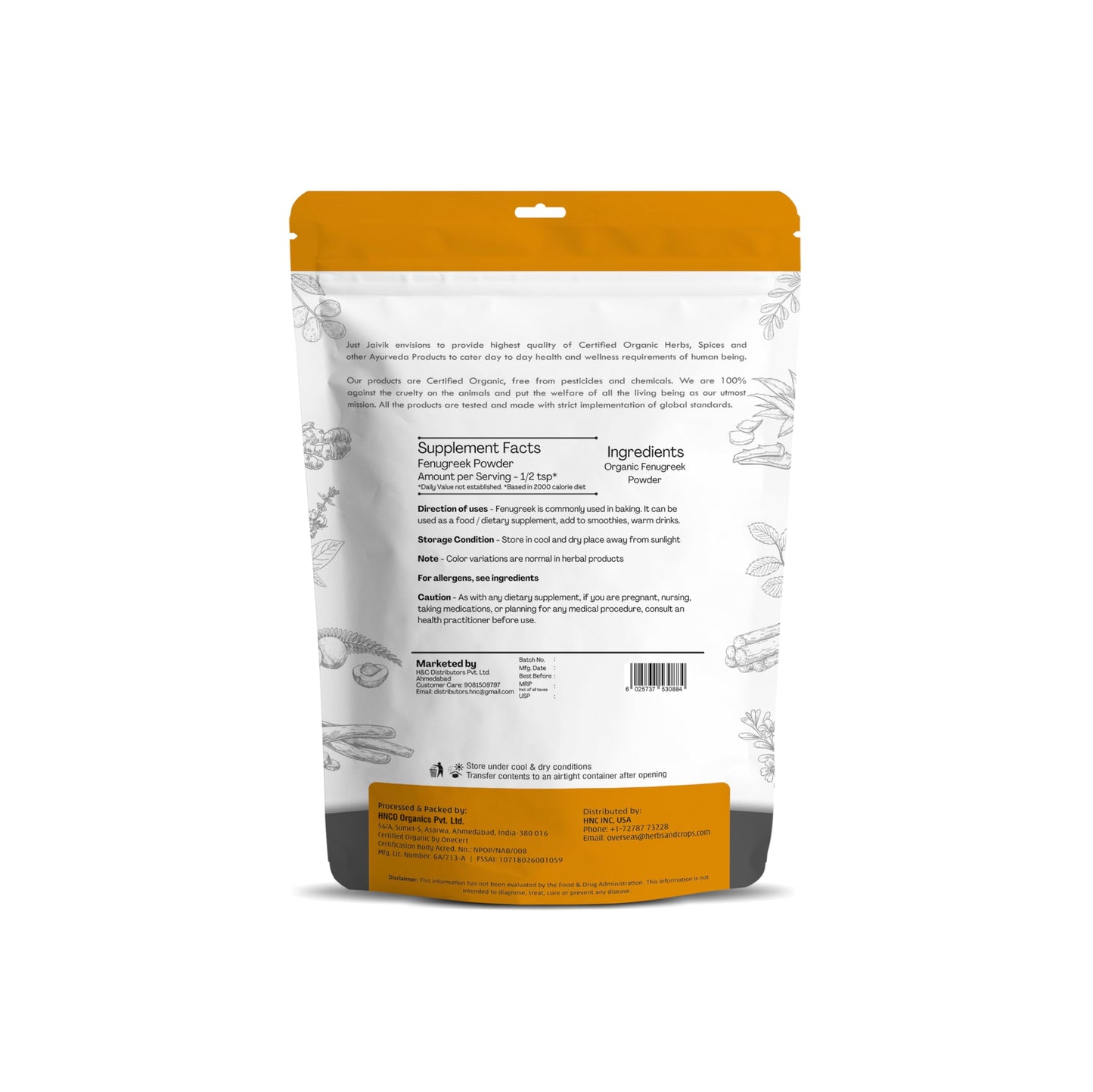 Just Jaivik Organic Fenugreek Powder, 8 oz, Cream, USDA Certified, Supports Healthy Digestion & Immunity