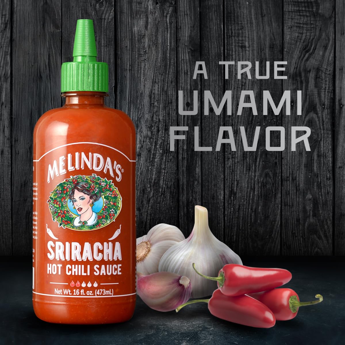 Melindas Sriracha Hot Sauce - Classic  Gourmet Sriracha Sauce Made with Fermented Red Jalapeos & Garlic - Keto  Vegan  Non-GMO and Gluten Free Hot Sauce - 16oz  1 Pack