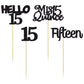 Gyufise 24Pcs Black Glitter 15Th Birthday Cupcake Toppers Mis Quince 15 Cake Toppers Hello 15 Fifteen Cupcake Picks For 15Th Bir