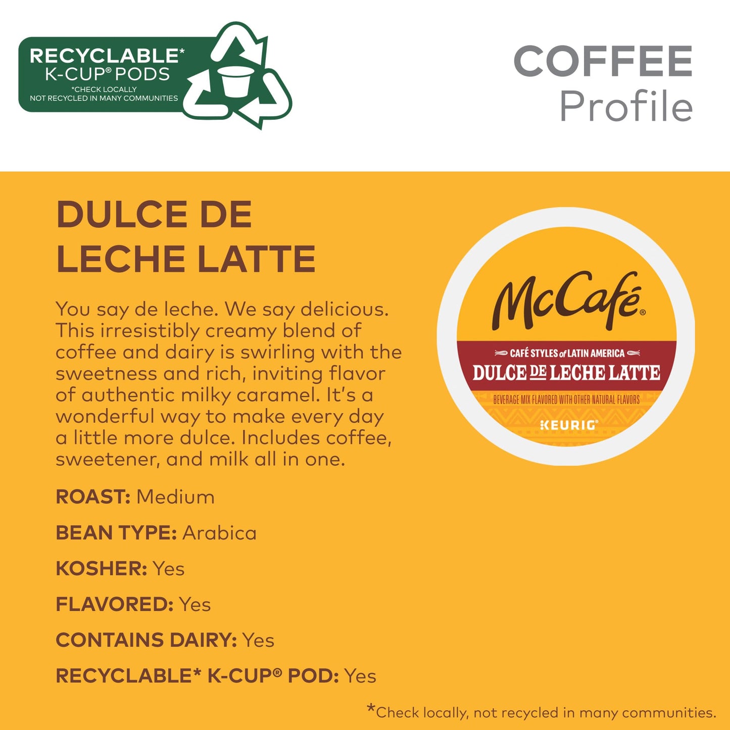 Mccaf   Dulce De Leche Latte, One Step Latte Single Serve Keurig K-Cup Pods, Flavored Coffee, 60-Count Box (6 Packs Of 10)