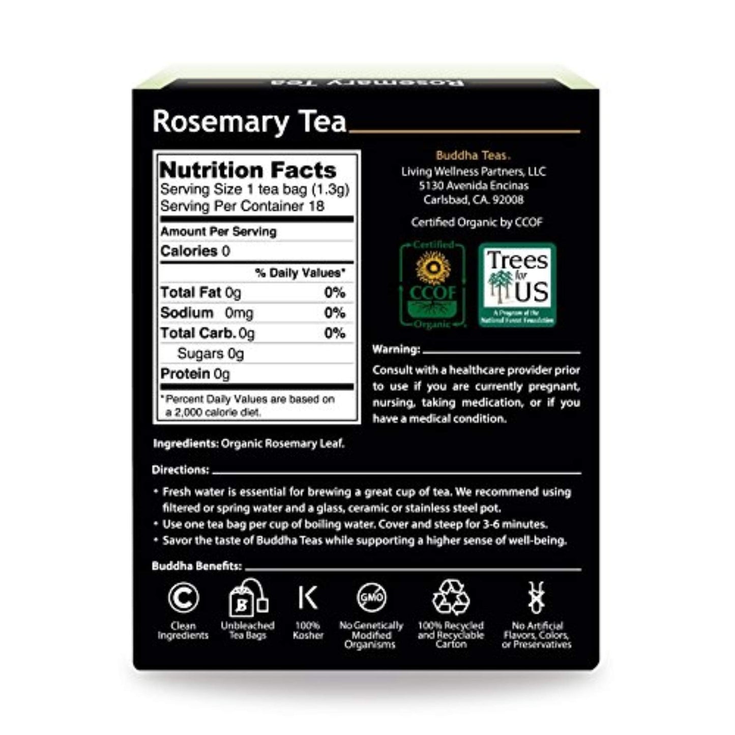 Buddha Teas Organic Rosemary Tea - 18 Bleach-Free Bags - USDA Organic, OU Kosher, CCOF Organic - 0.83 Ounce