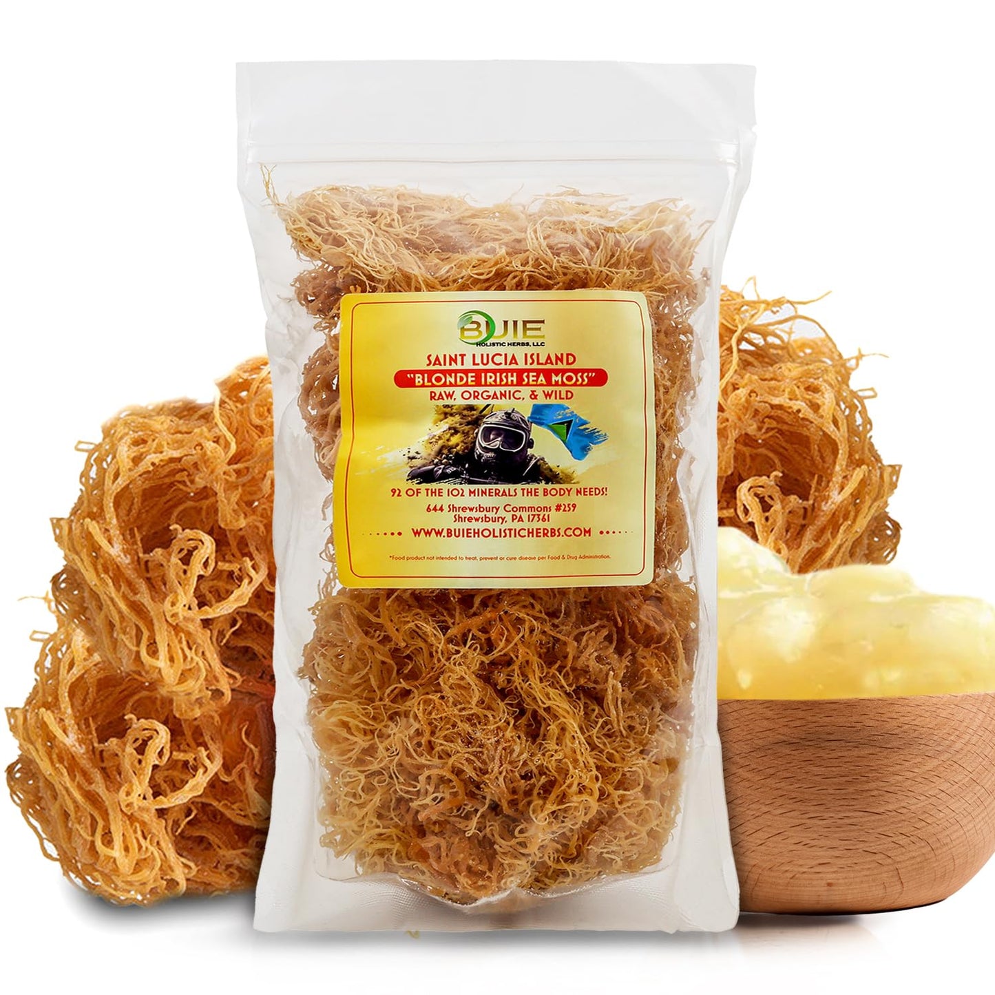 BUIE HOLISTIC HERBS Golden Irish Sea Moss, Pure Wildcrafted, Nutrient-Rich, Dr. Sebi Inspired | Pure & Natural Raw Gold Irish Su