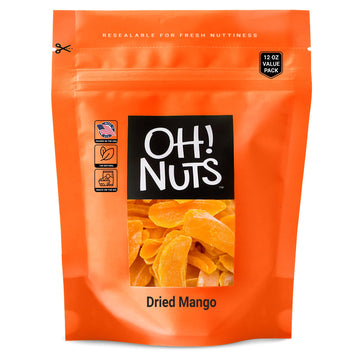 Dried Mango | 12 Oz - Dried Fruit Slices | Less Sugar Added | Dehydrated Fruit Bites | Packed In New York Zip-Seal Bag For Exceptional Freshness By Oh Nuts