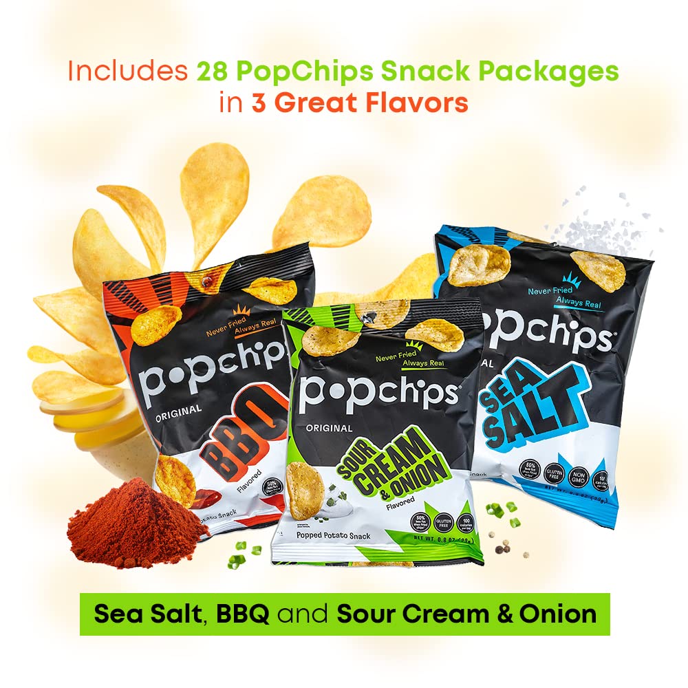 Pop N Chips Variety Pack, Sea Salt, Bbq, Sea Salt & Vinegar, Sour Cream & Onion, 0.8 Oz. Bags 30 Count Packaged By Doomi Perfect