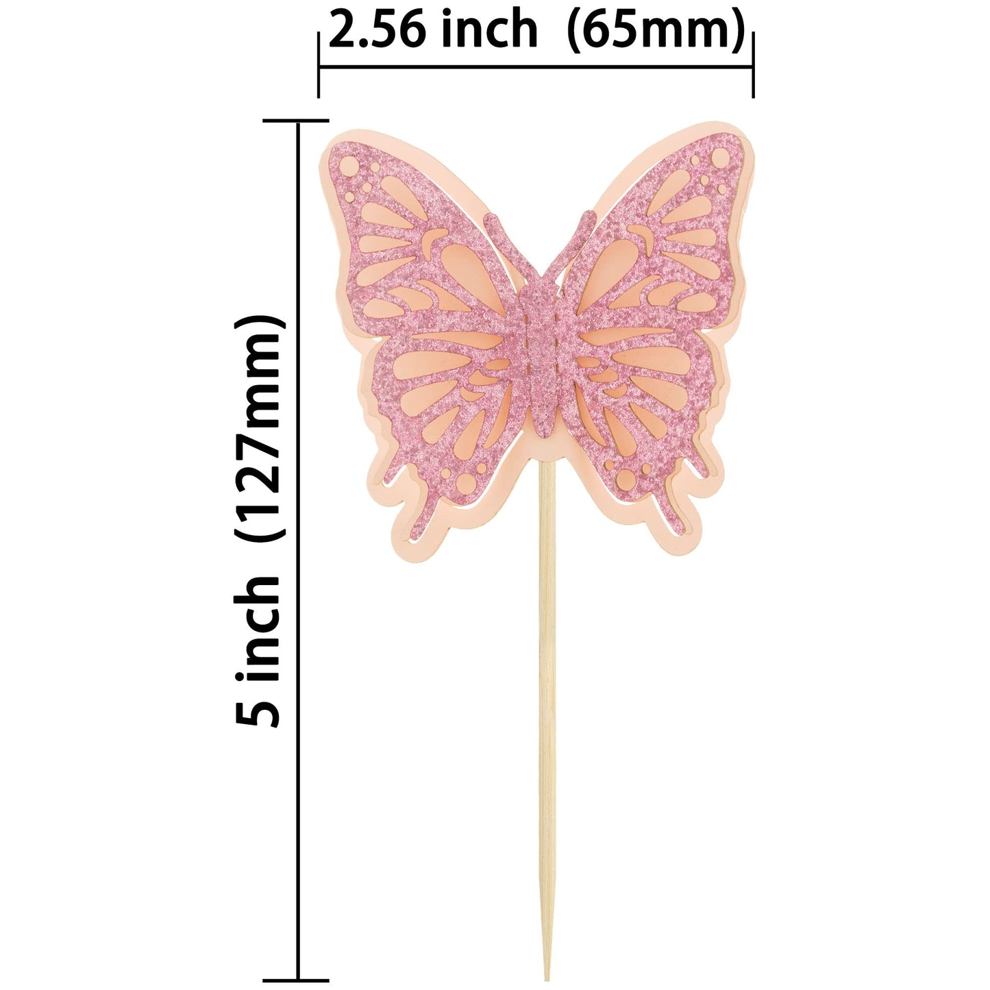 Gyufise 24 Pack Pink Glitter Butterfly Cupcake Toppers 3D Double Layer Pink Butterfly Cake Toppers Butterfly Theme Party Decorat