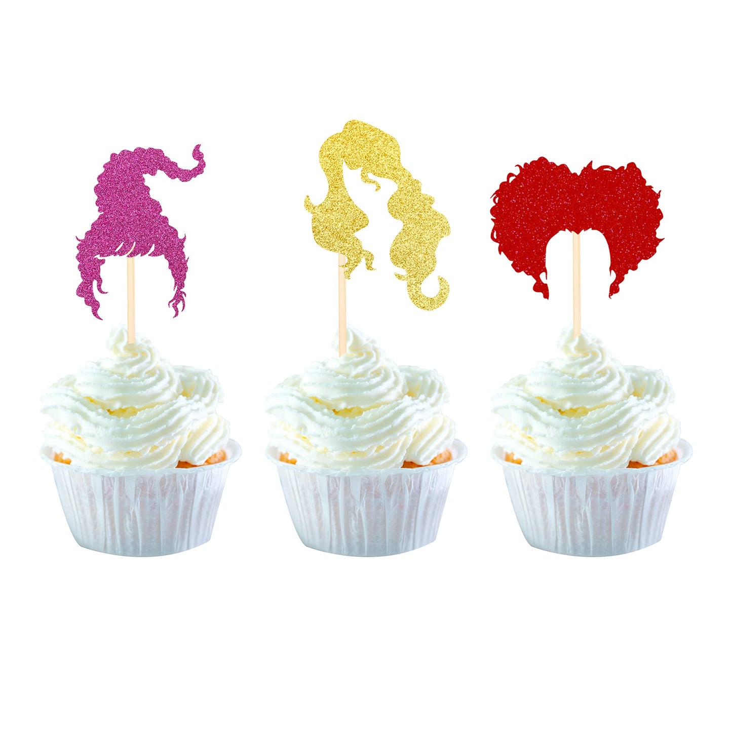 36 Pack Hocus Pocus Cupcake Toppers Witch Hair Halloween Cupcake Picks Trick Or Treat Halloween Theme Baby Shower Kids Birthday Party Cake Decorations