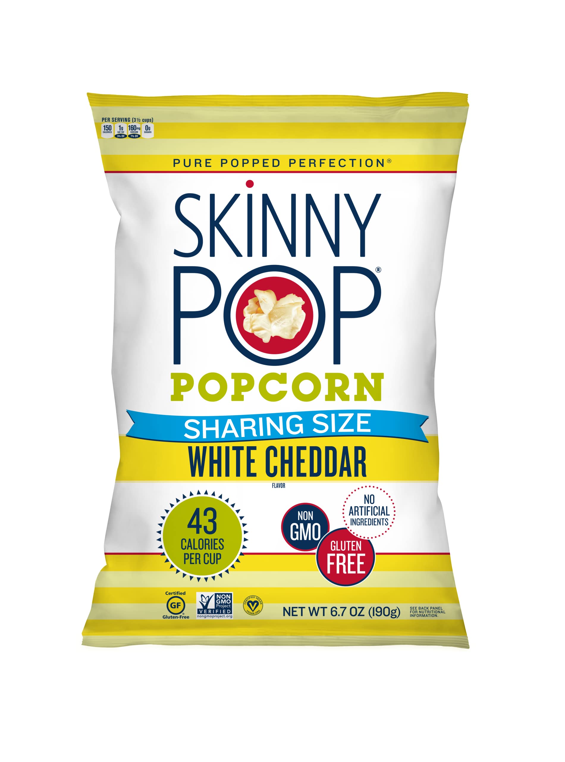 Skinnypop White Cheddar Popcorn, Popped Popcorn, 6.7 Oz. Sharing Sized Bag, Non Gmo, Dairy Free, Gluten Free, Healthy Snacks For