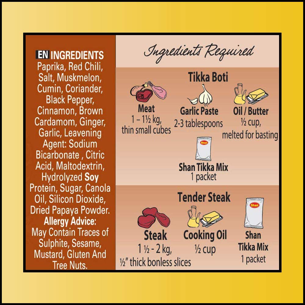 Shan Tikka Recipe And Seasoning Mix 1.76 Oz (50G) - Spice Powder For Traditional Style Bbq Steak Mix - Suitable For Vegetarians