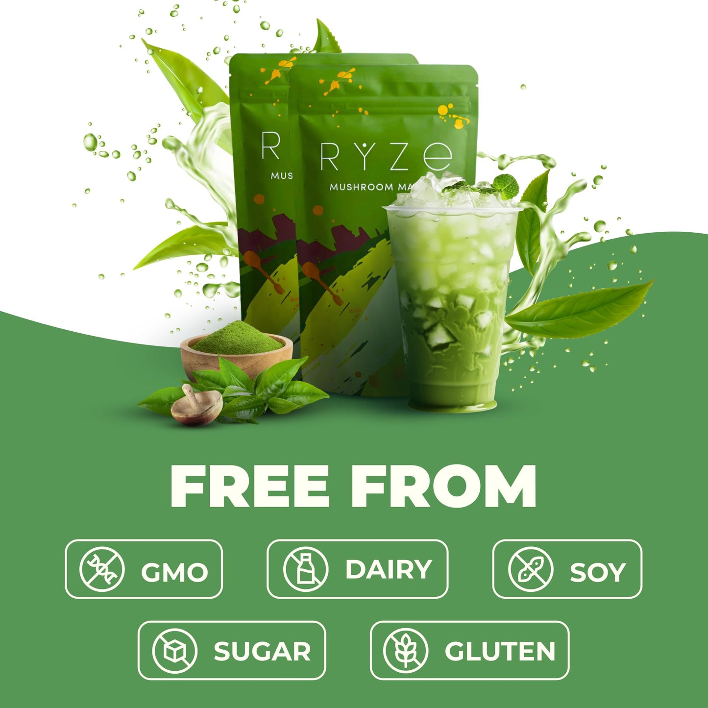 RYZE SUPERFOODS Mushroom Matcha Starter Kit, USDA Organic with 6 Adaptogenic Mushrooms and Ceremonial-Grade Matcha, Energy, Focu