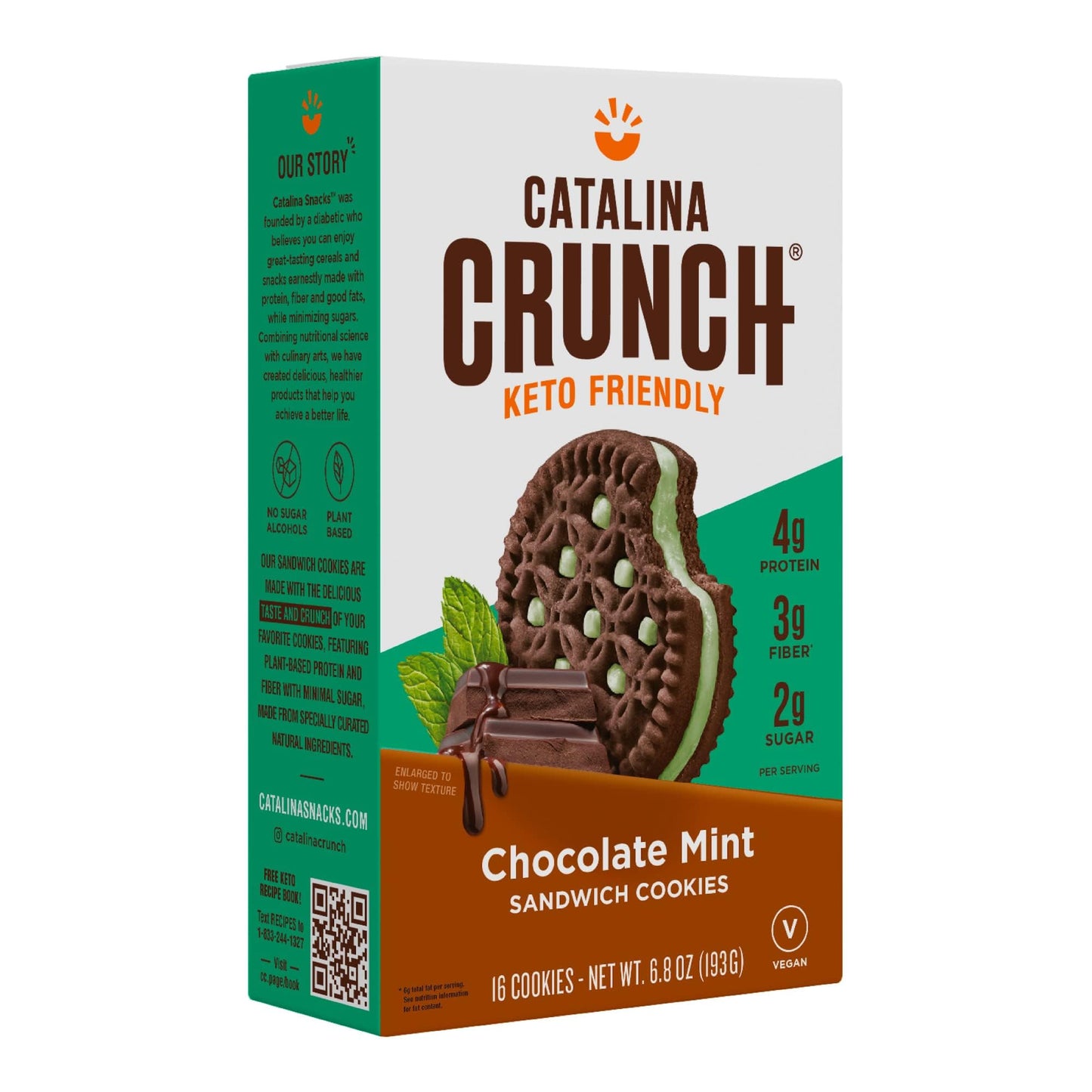 Catalina Crunch Chocolate Mint Keto Sandwich Cookies 6.8 Oz Box | Keto Snacks | Low Carb, Low Sugar | Vegan Cookies, Plant Based