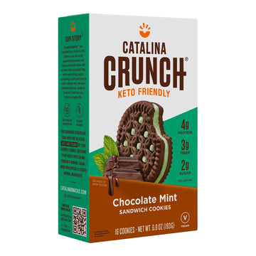 Catalina Crunch Chocolate Mint Keto Sandwich Cookies 6.8 Oz Box | Keto Snacks | Low Carb, Low Sugar | Vegan Cookies, Plant Based
