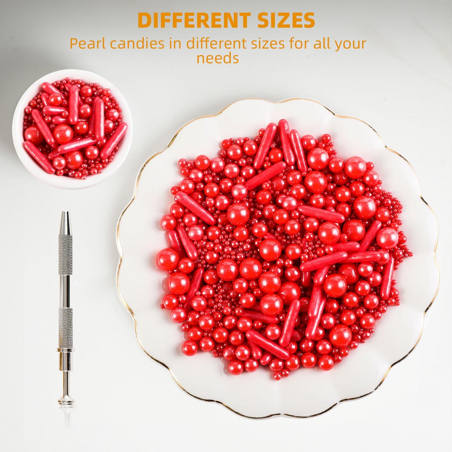 Kasvan Red Mix Sugar Sprinkles - Edible Candy Pearls With 4-Claw Sprinkle Pen,118G/4.16 Oz, Gift Box Pack, Baking Cake Decoratio