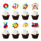 Keaziu 32 Pack Hippie Theme Cupcake Toppers Peace Sign Hand Cupcake Picks 60S Theme Flower Boho Rainbow Birthday Party Supplies