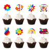 Keaziu 32 Pack Hippie Theme Cupcake Toppers Peace Sign Hand Cupcake Picks 60S Theme Flower Boho Rainbow Birthday Party Supplies