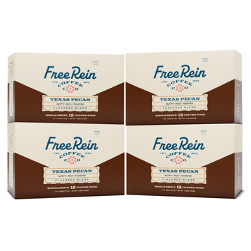 Free Rein Coffee Company, Texas Pecan Medium Roast Coffee Pods - Rich & Balanced Coffee Flavor, Roasted in America - 48ct (4 Pac