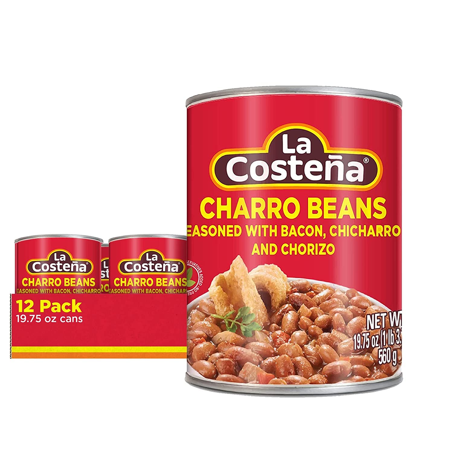 La Costea Charro Beans - Ready-to-Eat Canned Pinto Beans with Chorizo, Bacon & Chicharrones - Mexican Food, Tex Mex, Chili Ingre
