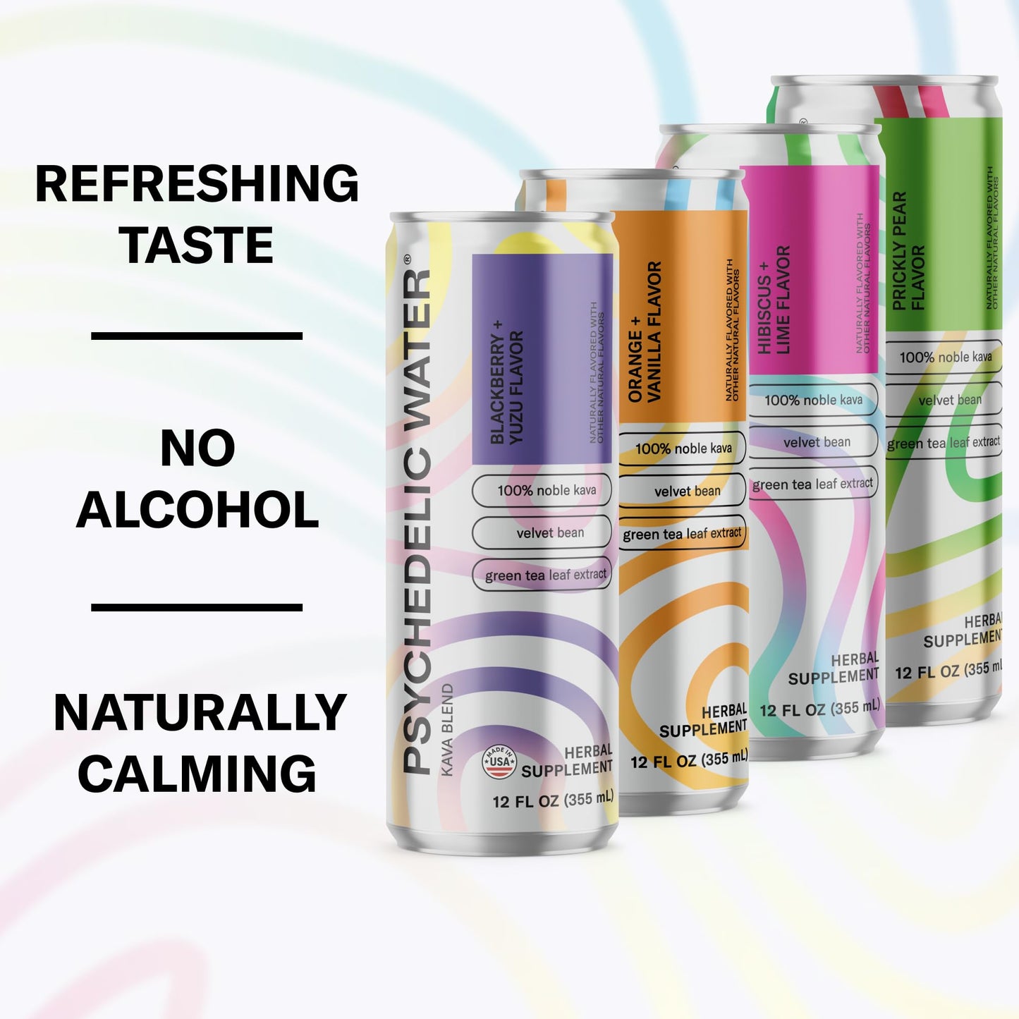 Mood Enhancing Relaxation Drink - Calming Kava Drink - Mucuna Pruriens - Stevia - Gluten Free - Low Calorie - Non fermented-style flavoric Mocktails - Variety Pack - 12 Cans